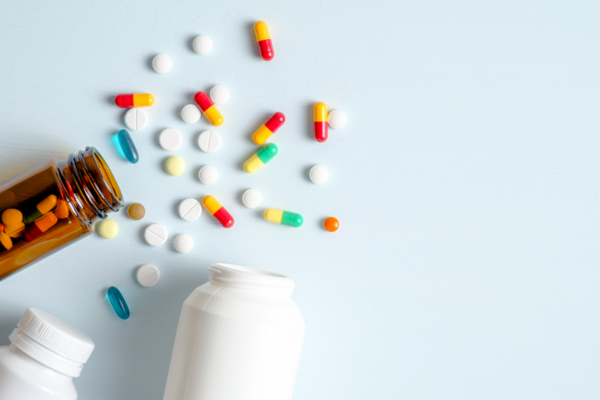 Medication bottles and pills